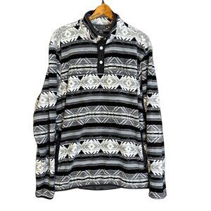 Eddie Bauer Fleece Pullover Mens XL Aztec Southwestern Snap Neck Jacket Black